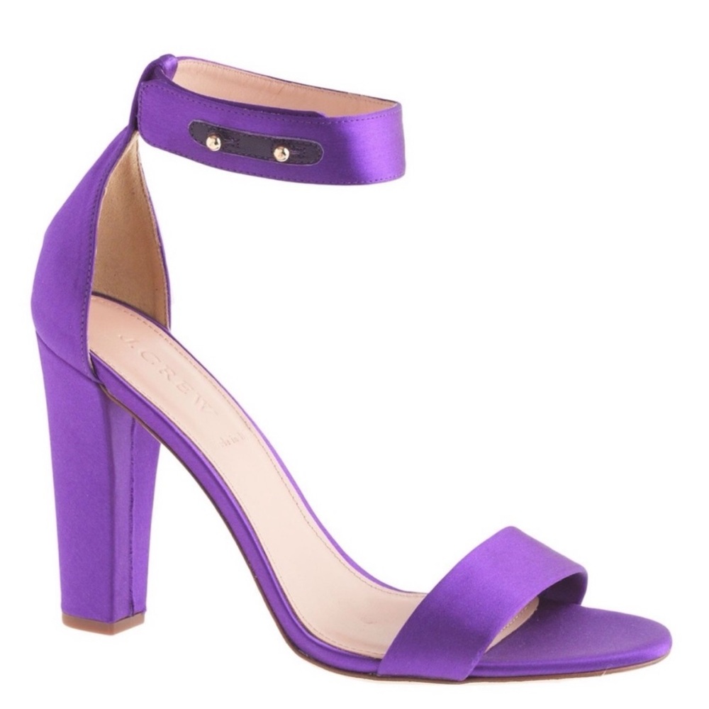 J Crew Lanie Purple Satin Ankle Strap Pumps SZ 8.5 Heels